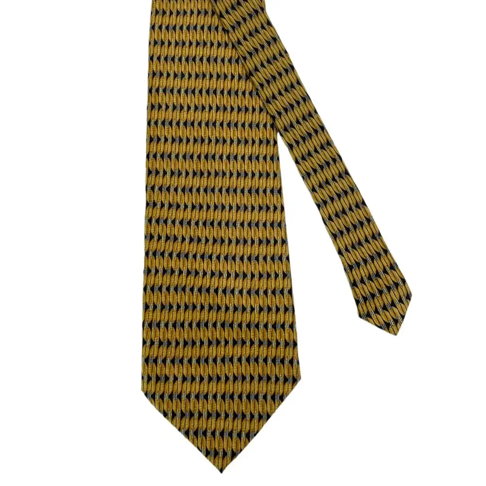 Marquis Mens Silk-Like Geometric Abstract Gold Black Retro Necktie 3.75